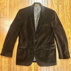 Talia Couture Men’s Brown Velvet Blazer | Paisley Lined | Tailored Fit